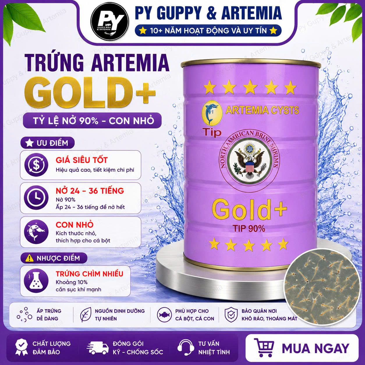 Trứng Artemia mỹ lon tím Gold + ( TLN 90% )