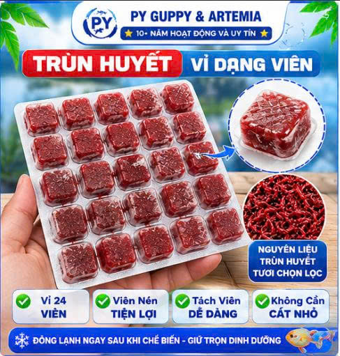 Trùn Huyết Đông Lạnh Dạng Viên Vỉ 24 Viên Cho Cá Cảnh - Thức ĂnTiện Lợi Giàu Dinh Dưỡng