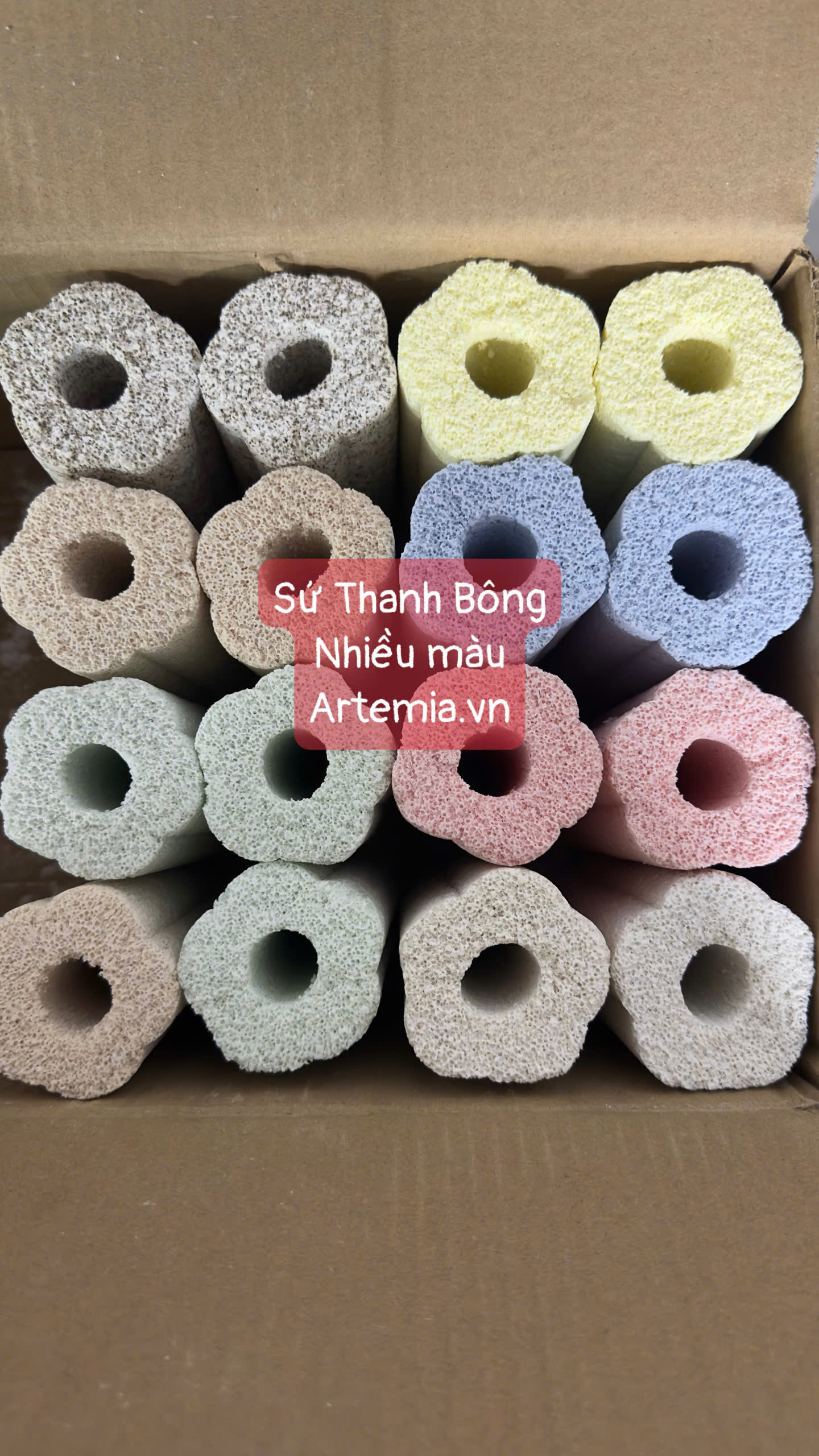 Thùng 24 cái Sứ Thanh Ngũ Sắc Sakura 16x6cm - Vật Liệu Lọc Cao Cấp Dùng Cho Hồ Cá Thủy Sinh