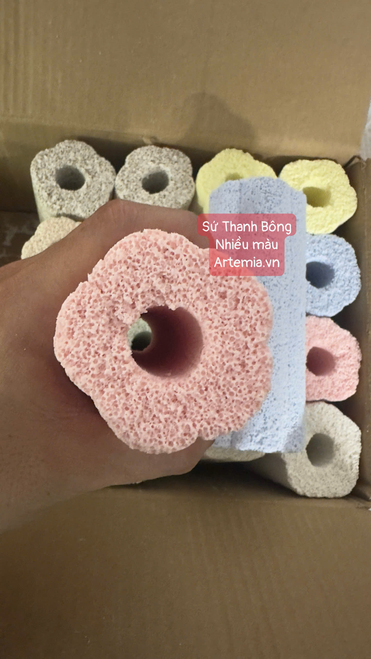 Thùng 24 cái Sứ Thanh Ngũ Sắc Sakura 16x6cm - Vật Liệu Lọc Cao Cấp Dùng Cho Hồ Cá Thủy Sinh