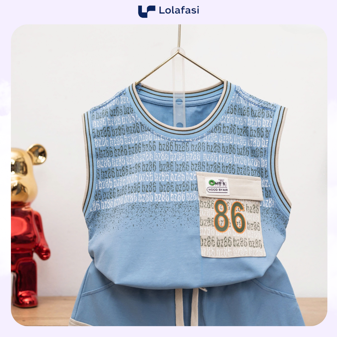 Bộ thun cotton bé trai Áo cộc tay sát nách Số 86 13kg đến 36kg , Lolafasi Shop