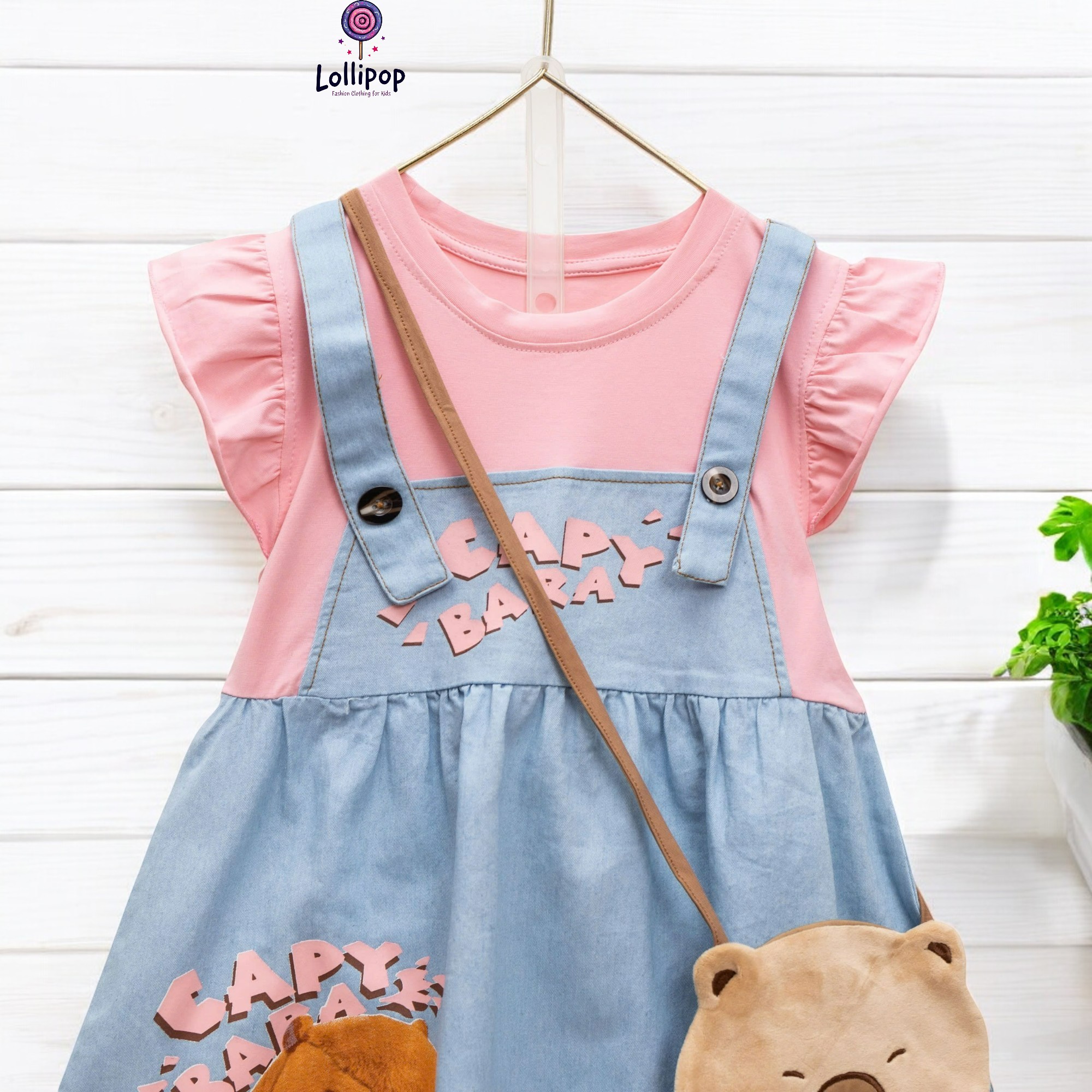 9kg- 36kg Đầm Capybara yếm Jean phối Áo thun Capybara kèm túi dễ thương
