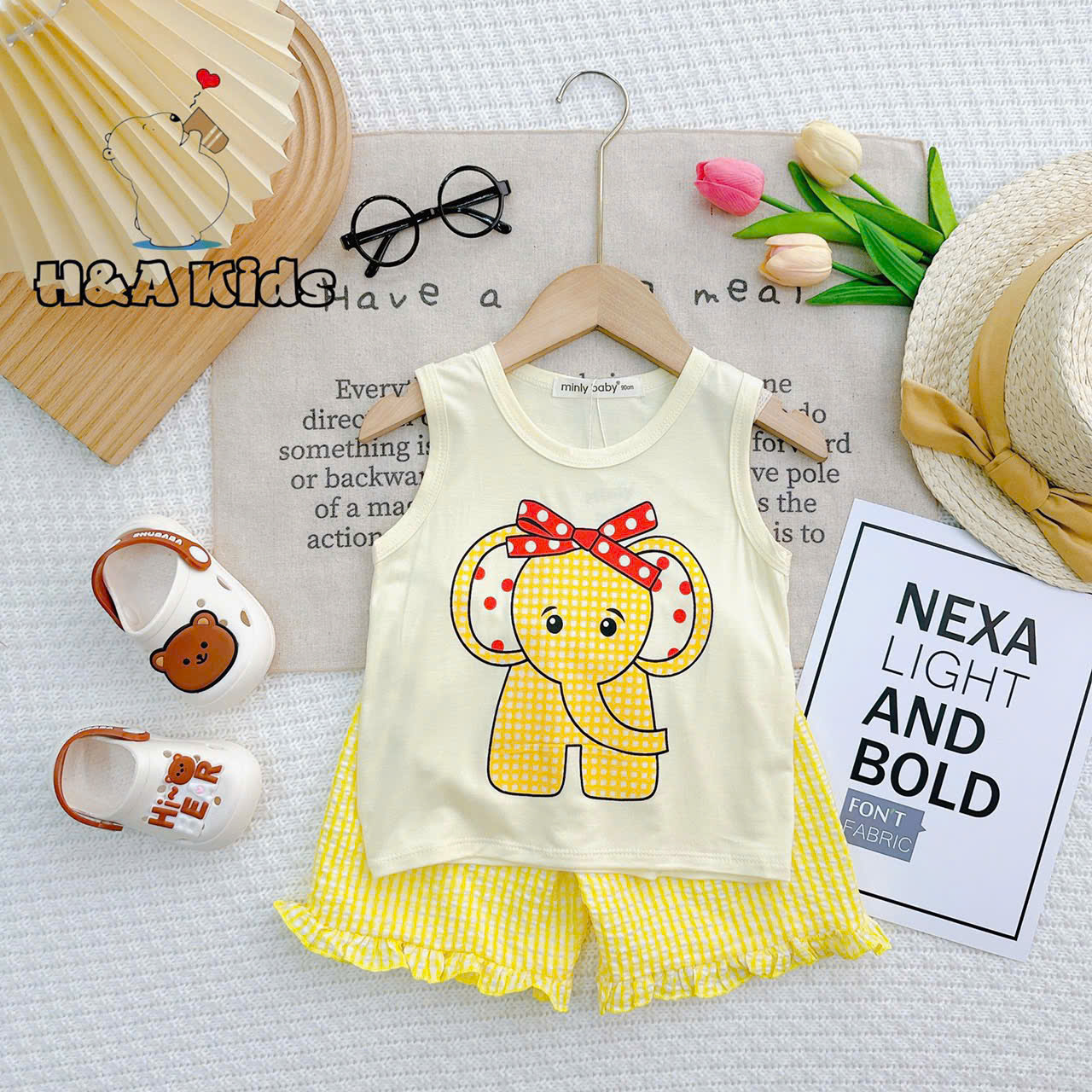 Bộ Đồ Thun Lạnh Bé Gái, Bộ Sát Nách - Họa Tiết Phối Hợp Quần Sọt Caro Bé Gái 6kg -16kg, Lolafasi Shop