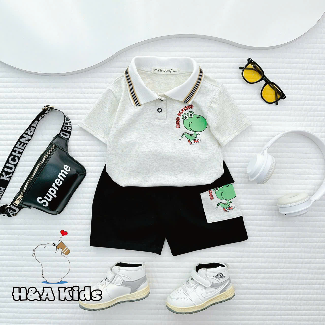 Bộ Thun Bé Trai, Set Polo Bé Trai Thun Cotton Áo In Hình Phối Quần Sọt Túi Nắp Cho Bé Trai 8kg -16kg, Lolafasi Shop