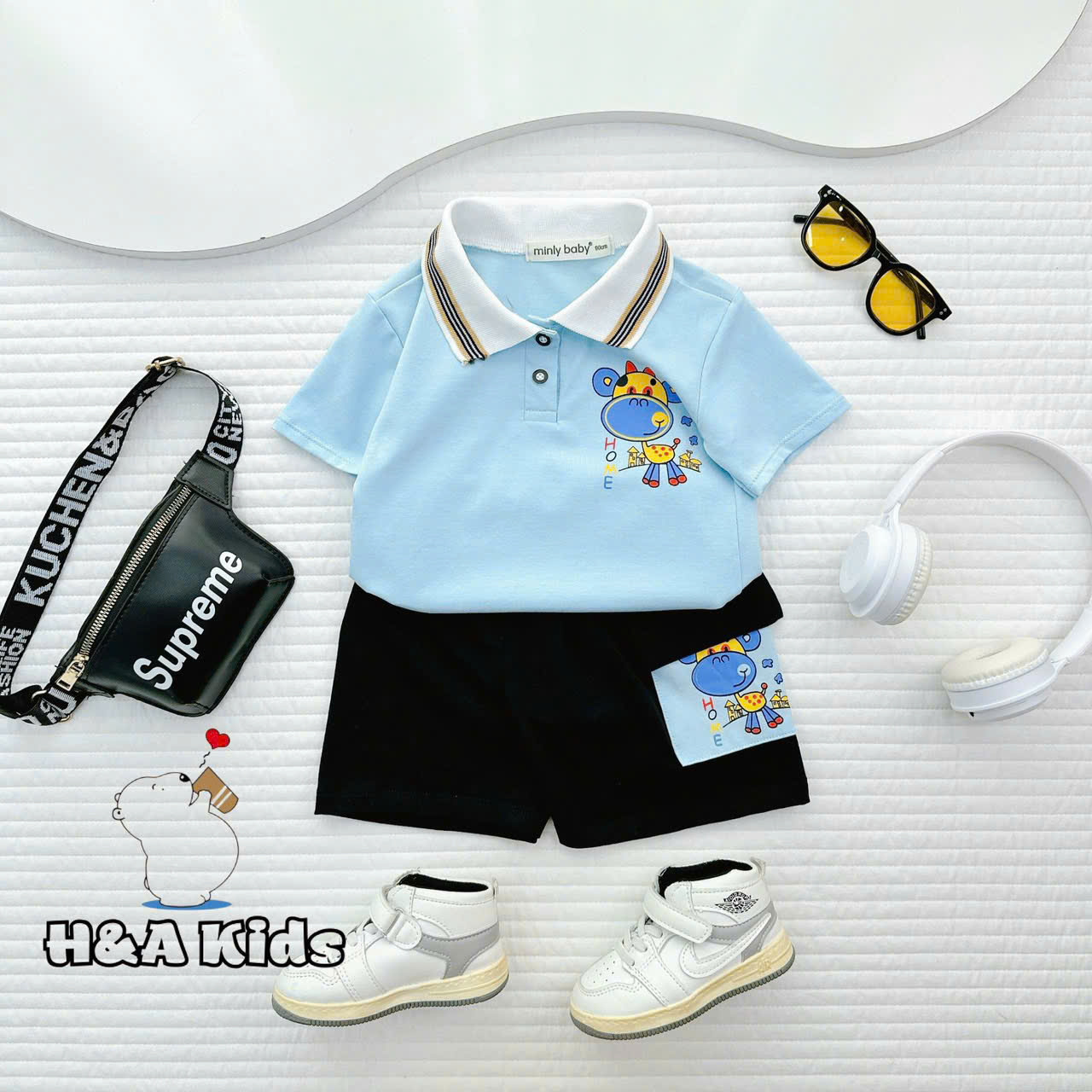 Bộ Thun Bé Trai, Set Polo Bé Trai Thun Cotton Áo In Hình Phối Quần Sọt Túi Nắp Cho Bé Trai 8kg -16kg, Lolafasi Shop