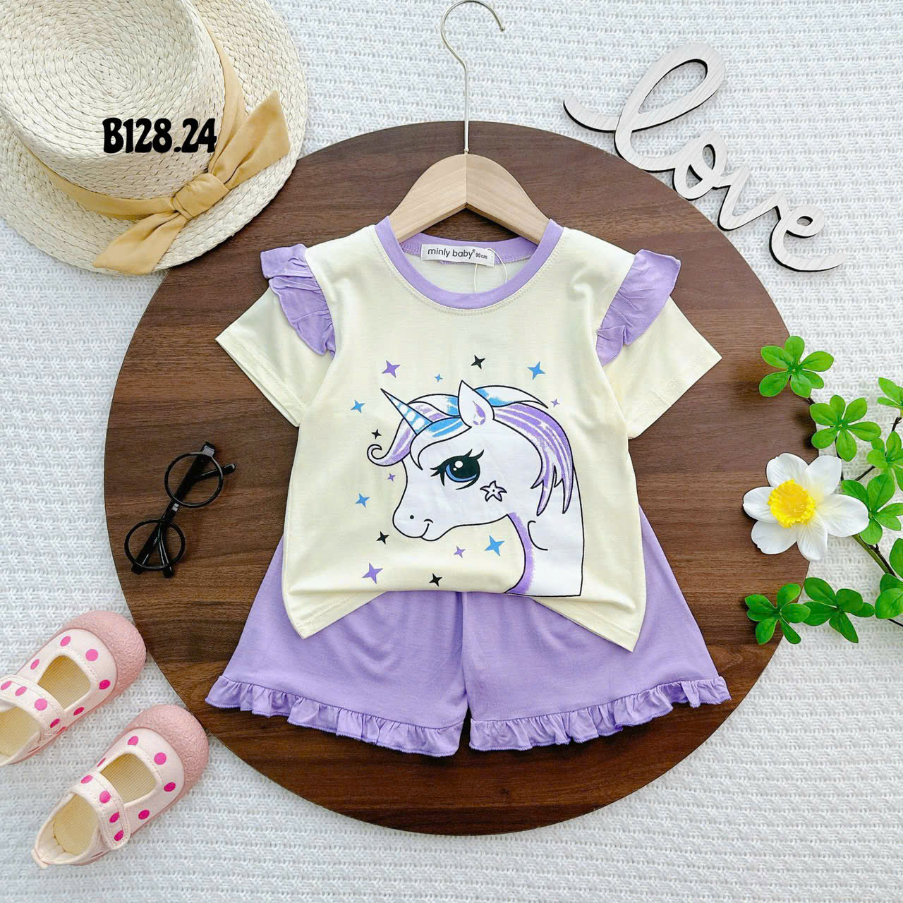 Bộ Thun Lạnh Bé Gái, Bộ Thun Lạnh Áo Cộc Tay In Họa Tiết Hoạt Hình Phối Quần Sọt Lai Bèo 6kg Đến 16kg, Lolafasi Shop