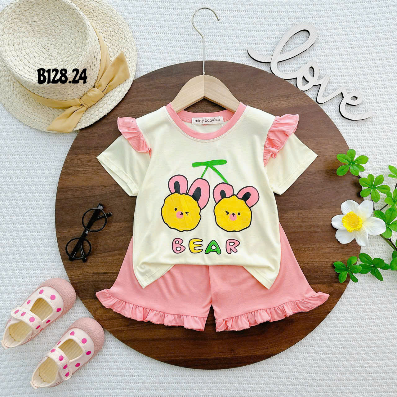 Bộ Thun Lạnh Bé Gái, Bộ Thun Lạnh Áo Cộc Tay In Họa Tiết Hoạt Hình Phối Quần Sọt Lai Bèo 6kg Đến 16kg, Lolafasi Shop