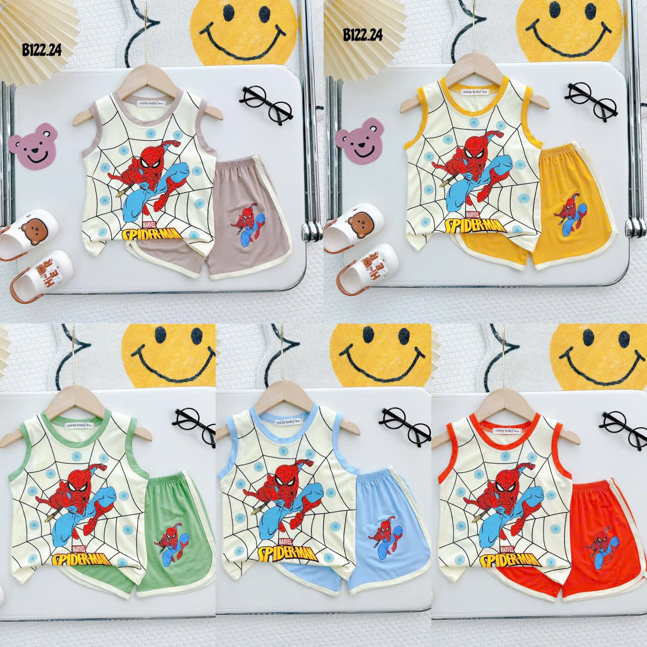 Bộ Thun Bé Trai, Bộ ba lỗ in hình Người Nhện Spiderman chất liệu thun lạnh cho bé từ 17 đến 28 kg, Lolafasi Shop Shop