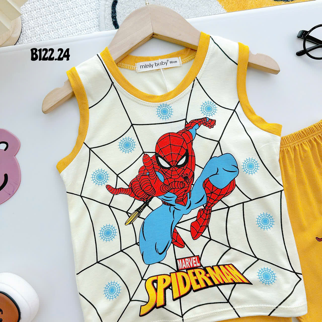 Bộ Thun Bé Trai, Bộ ba lỗ in hình Người Nhện Spiderman chất liệu thun lạnh cho bé từ 17 đến 28 kg, Lolafasi Shop Shop