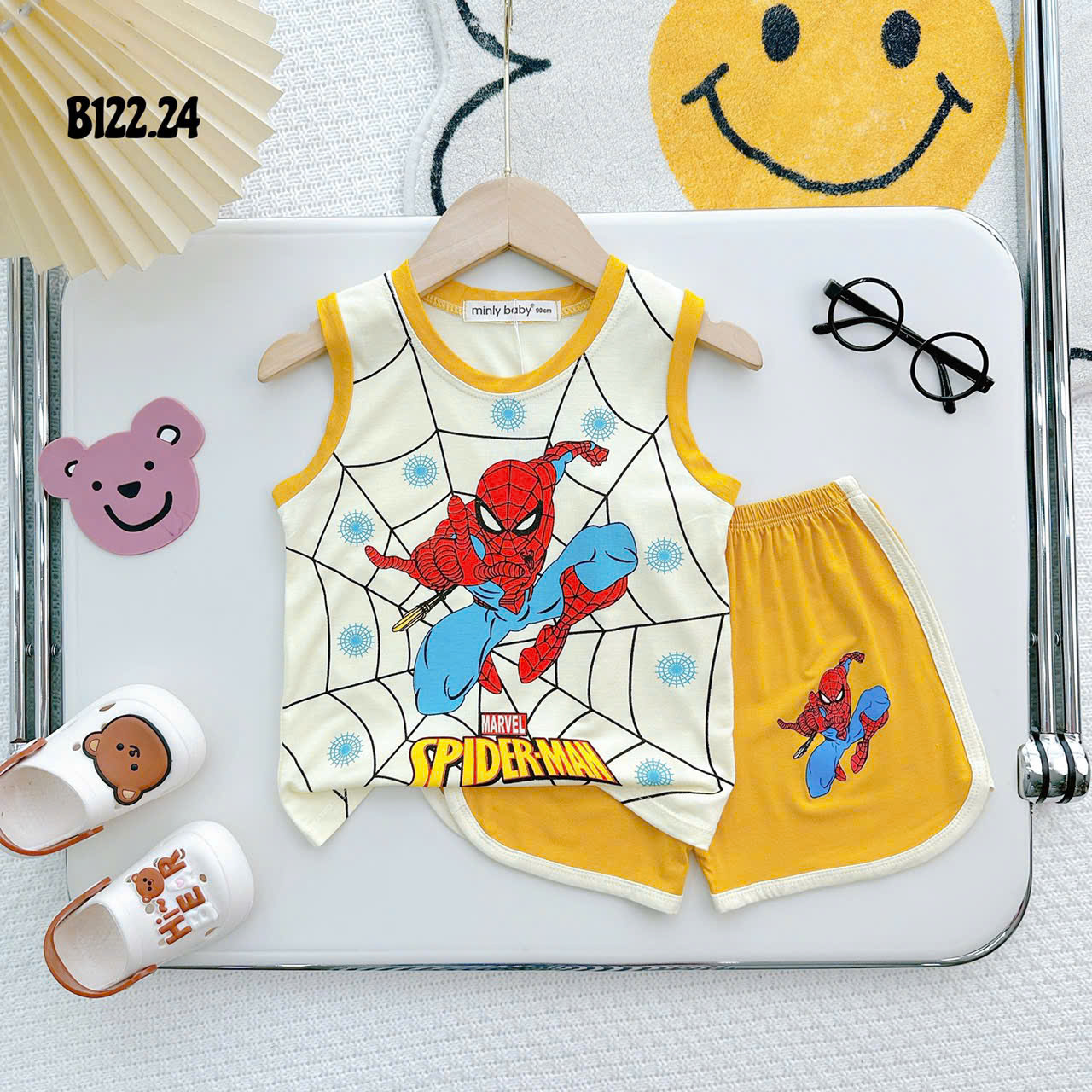 Bộ Thun Bé Trai, Bộ ba lỗ in hình Người Nhện Spiderman chất liệu thun lạnh cho bé từ 17 đến 28 kg, Lolafasi Shop Shop