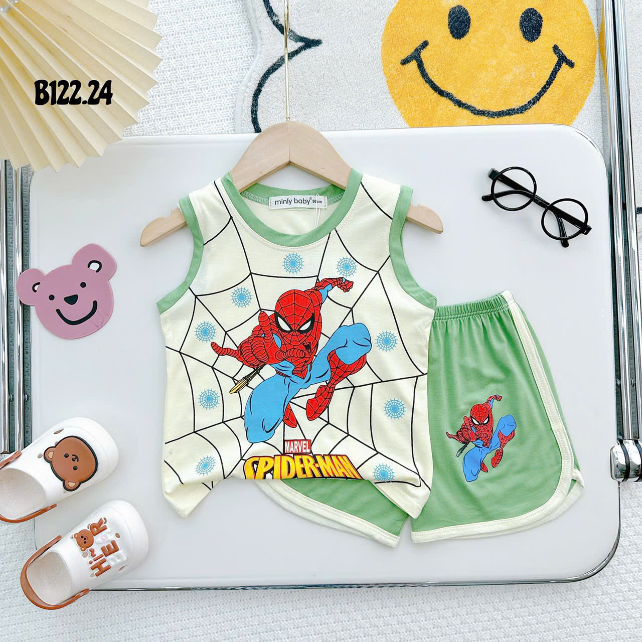 Bộ Thun Bé Trai, Bộ ba lỗ in hình Người Nhện Spiderman chất liệu thun lạnh cho bé từ 17 đến 28 kg, Lolafasi Shop Shop