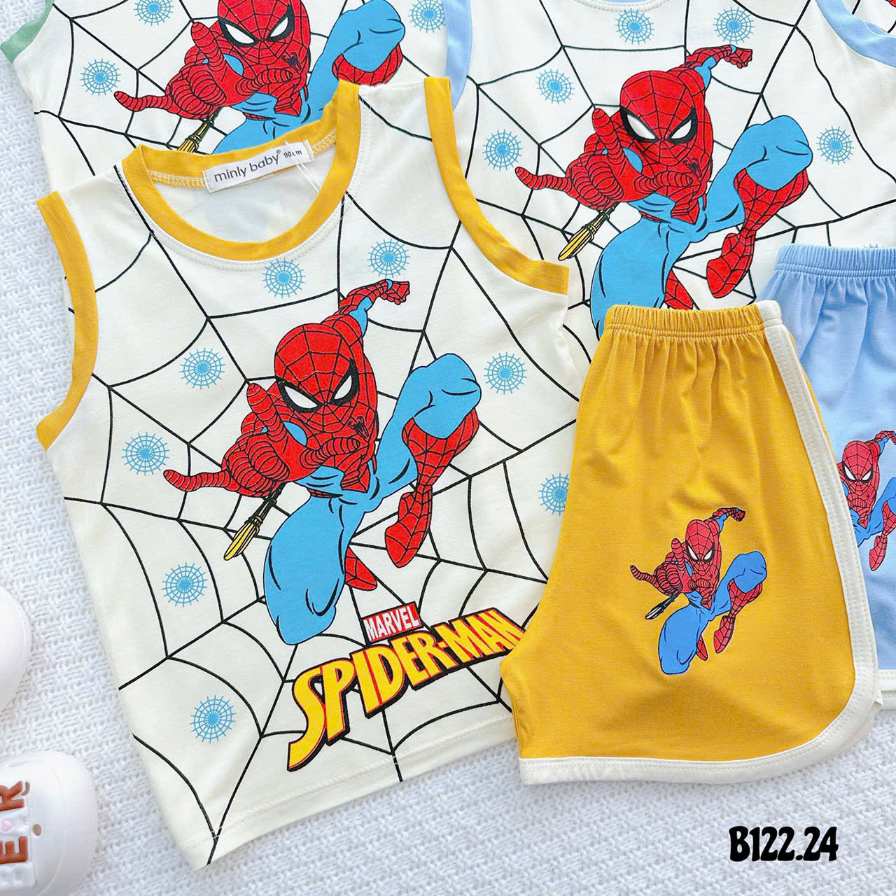 Bộ Thun Bé Trai, Bộ ba lỗ in hình Người Nhện Spiderman chất liệu thun lạnh cho bé từ 17 đến 28 kg, Lolafasi Shop Shop