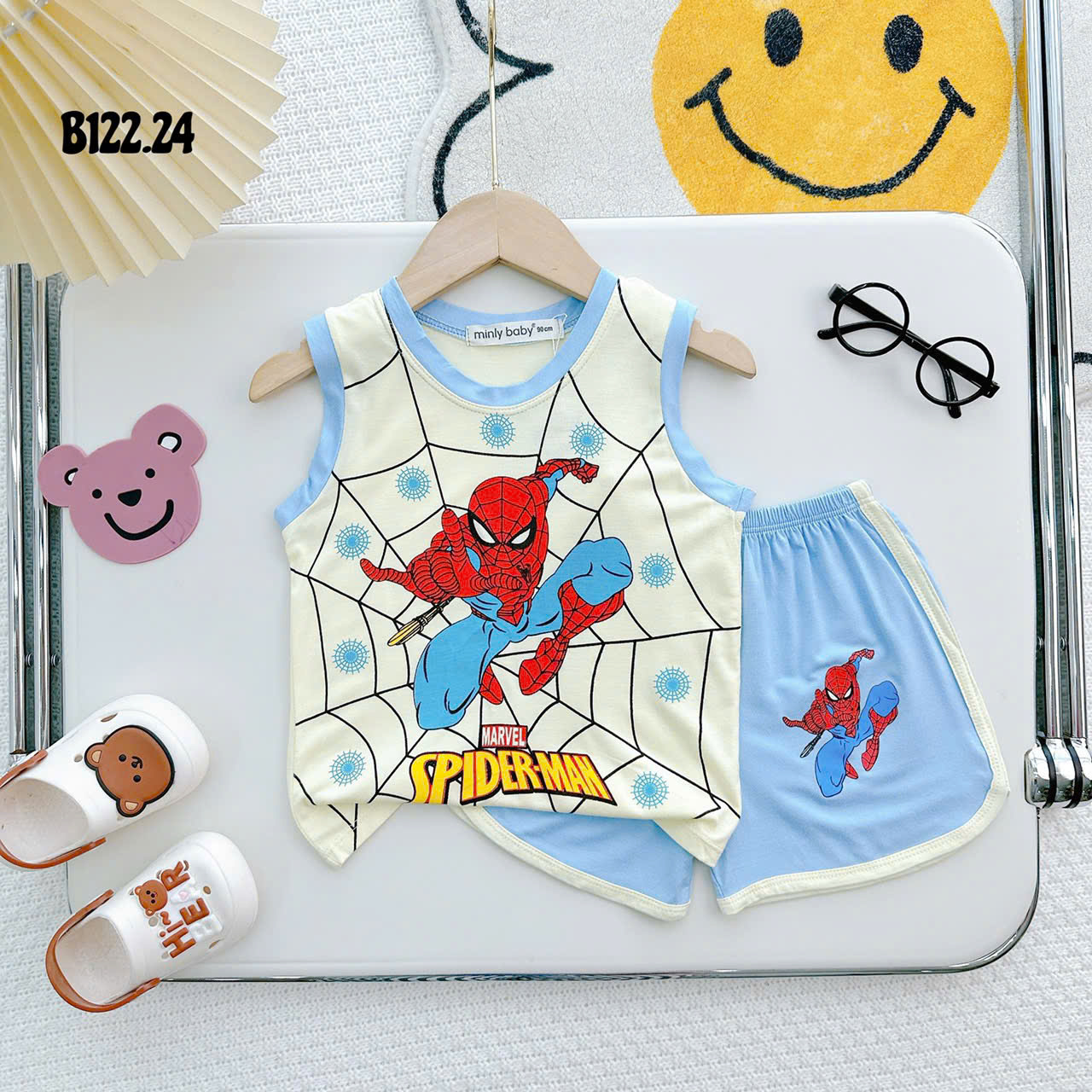 Bộ Thun Bé Trai, Bộ ba lỗ in hình Người Nhện Spiderman chất liệu thun lạnh cho bé từ 17 đến 28 kg, Lolafasi Shop Shop