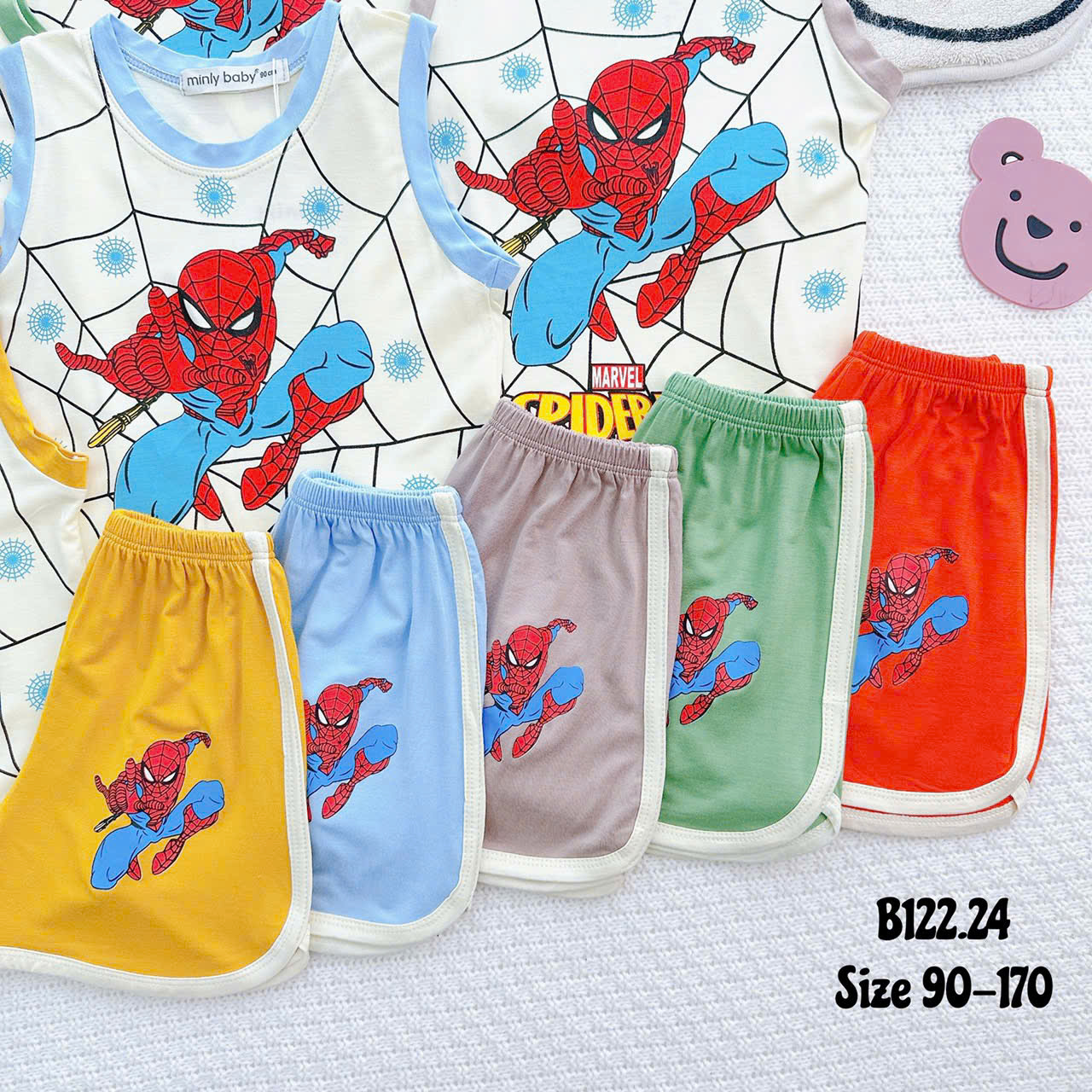 Bộ Thun Bé Trai, Bộ ba lỗ in hình Người Nhện Spiderman chất liệu thun lạnh cho bé từ 17 đến 28 kg, Lolafasi Shop Shop