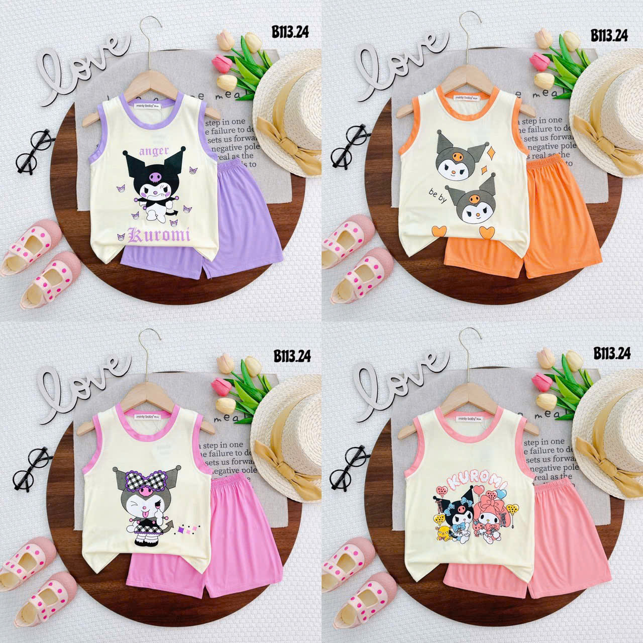 Bộ đồ thun lạnh bé gái - Áo ba lỗ thun lạnh in hình Kuromi cho bé gái từ 8kg đến 28kg, Lolafasi Shop