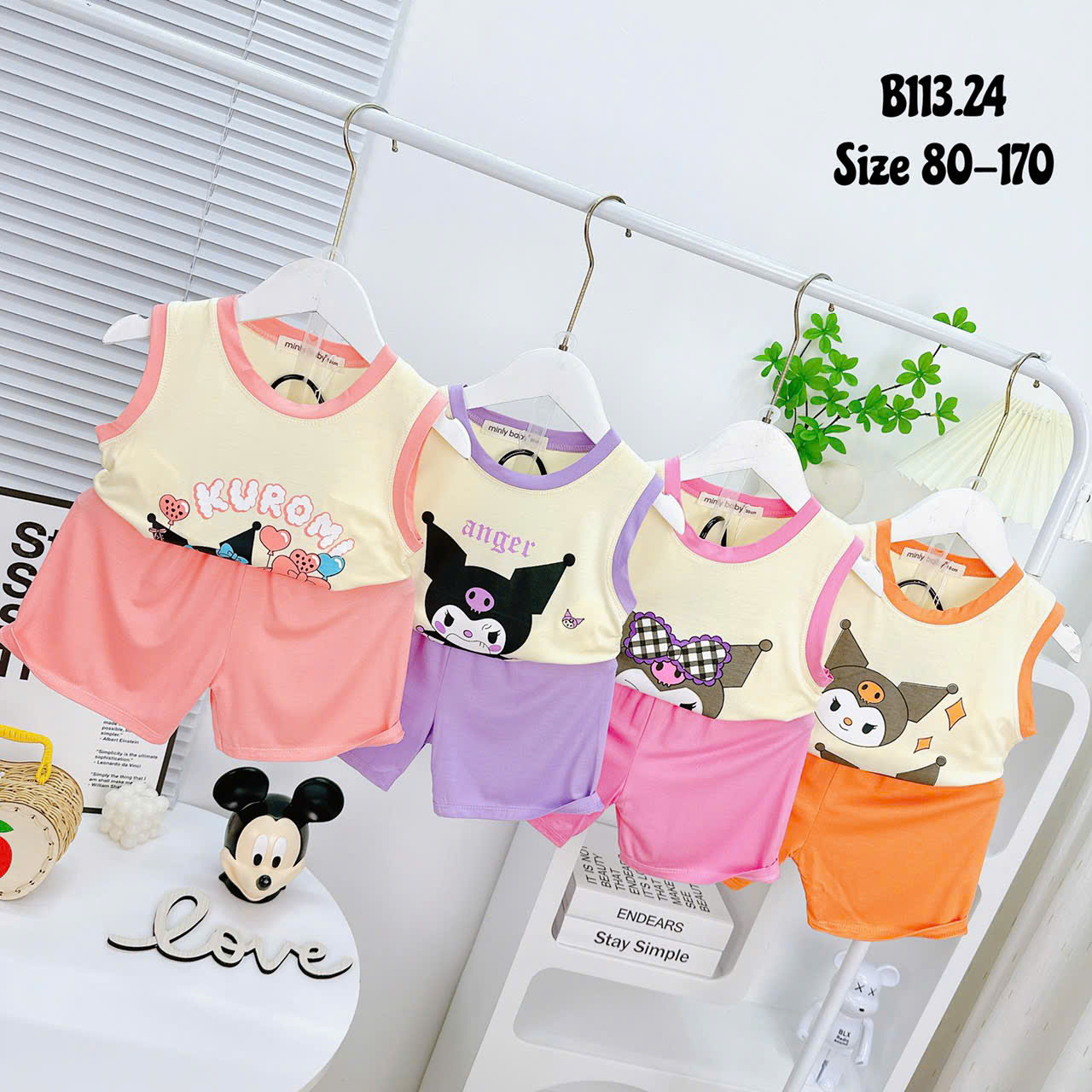 Bộ đồ thun lạnh bé gái - Áo ba lỗ thun lạnh in hình Kuromi cho bé gái từ 8kg đến 28kg, Lolafasi Shop