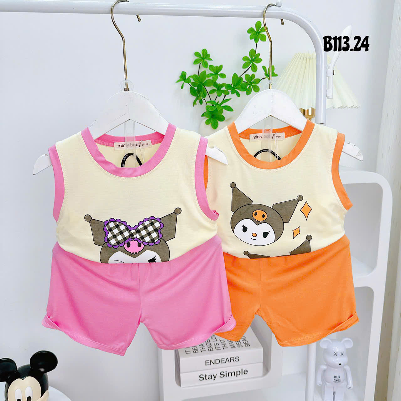 Bộ đồ thun lạnh bé gái - Áo ba lỗ thun lạnh in hình Kuromi cho bé gái từ 8kg đến 28kg, Lolafasi Shop
