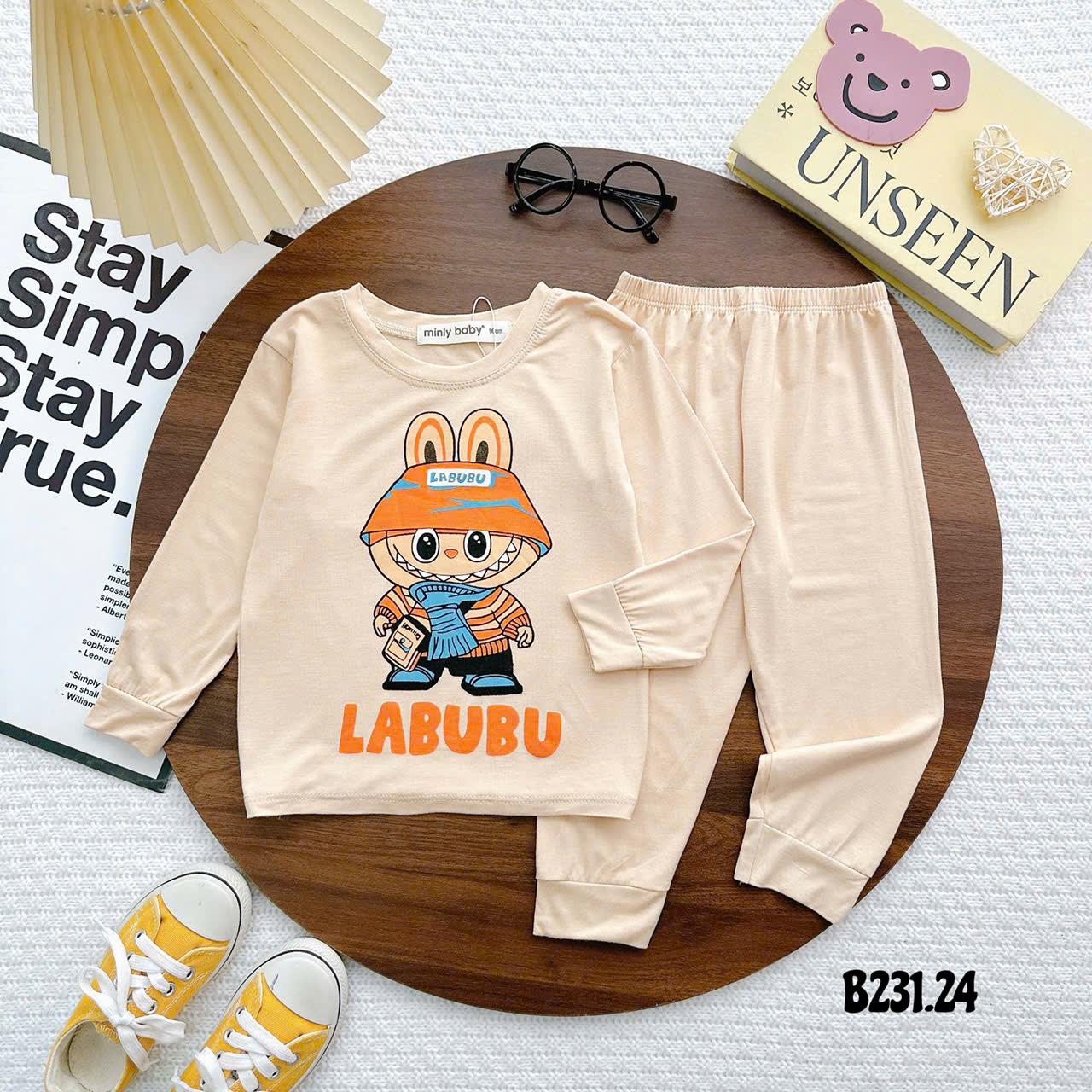 Bộ thun bé trai, Bộ thun lạnh Labubu thiết kế dài tay cho bé trai và bé gái từ 8kg đến 28kg, Lolafasi Shop
