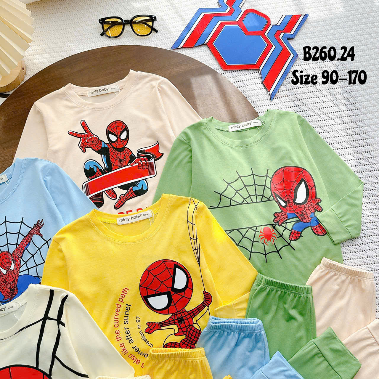 Bộ Thun Lạnh Bé Trai Spider Man, bộ dài tay cho bé trai từ 8kg đến 28kg, Lolafasi Shop