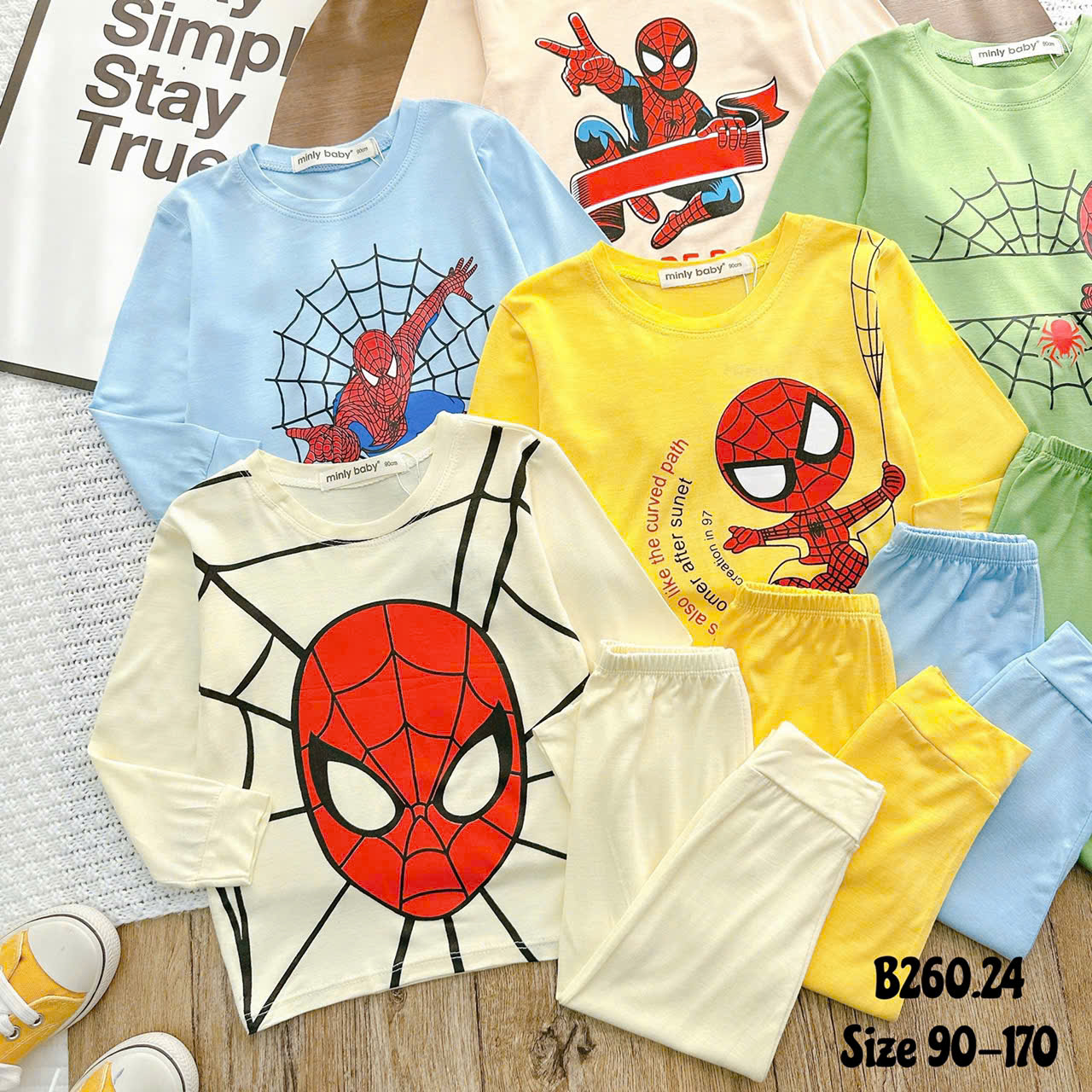Bộ Thun Lạnh Bé Trai Spider Man, bộ dài tay cho bé trai từ 8kg đến 28kg, Lolafasi Shop