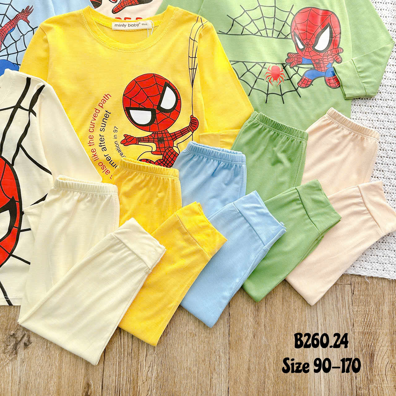 Bộ Thun Lạnh Bé Trai Spider Man, bộ dài tay cho bé trai từ 8kg đến 28kg, Lolafasi Shop