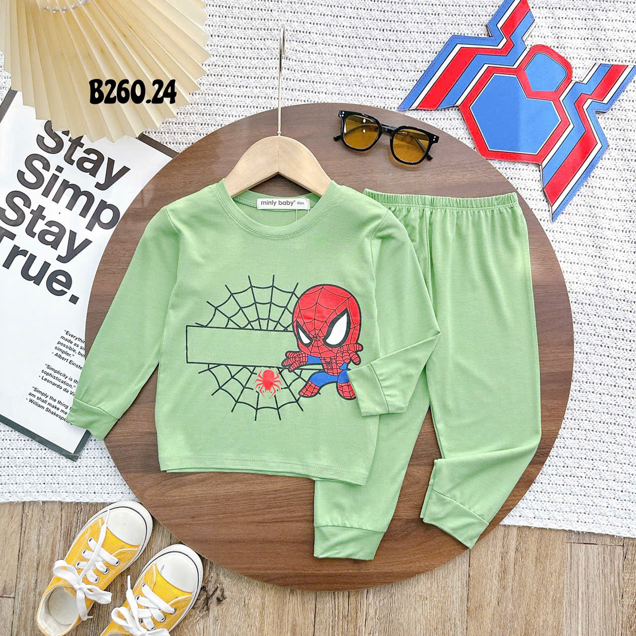 Bộ Thun Lạnh Bé Trai Spider Man, bộ dài tay cho bé trai từ 8kg đến 28kg, Lolafasi Shop