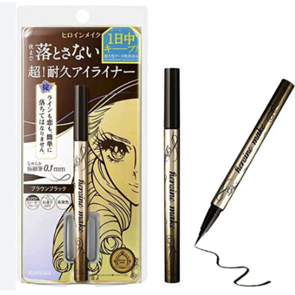 Bút dạ kẻ mắt Kissme Heroin chống trôi, chống lem, siêu mảnh 0.1mm (3 màu) (Nâu đen) (Đen)