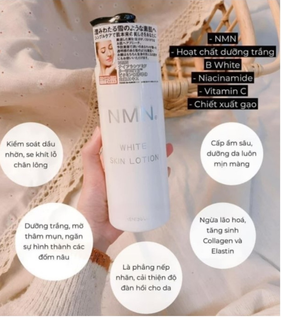 Nước hoa hồng NMN White Skin Lotion dưỡng trắng, cải thiện nếp nhăn, lão  hoá chai 500ml