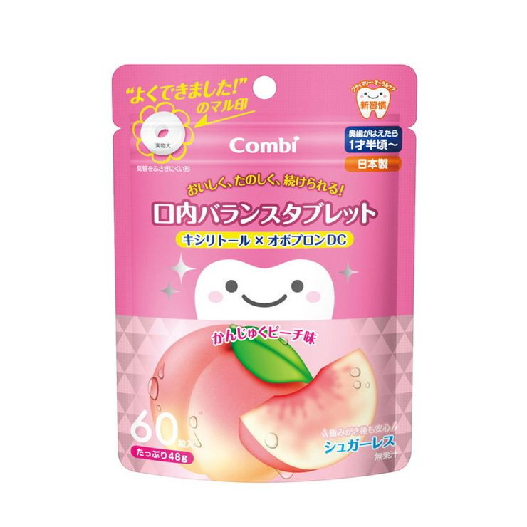 Kẹo ngậm chống sâu răng Combi Teteo cho bé từ 1.5 tuổi gói 60 viên (5 vị) (Đào)