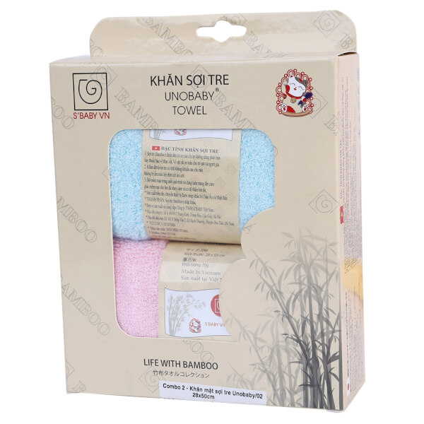 Set 2 khăn mặt sợi tre S'Baby Unobaby 28x50 cm