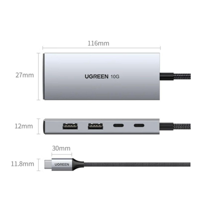 Bộ chia Hub USB-C ra 2 cổng USB 3.1 và 2 cổng USB-C màu đen Ugreen