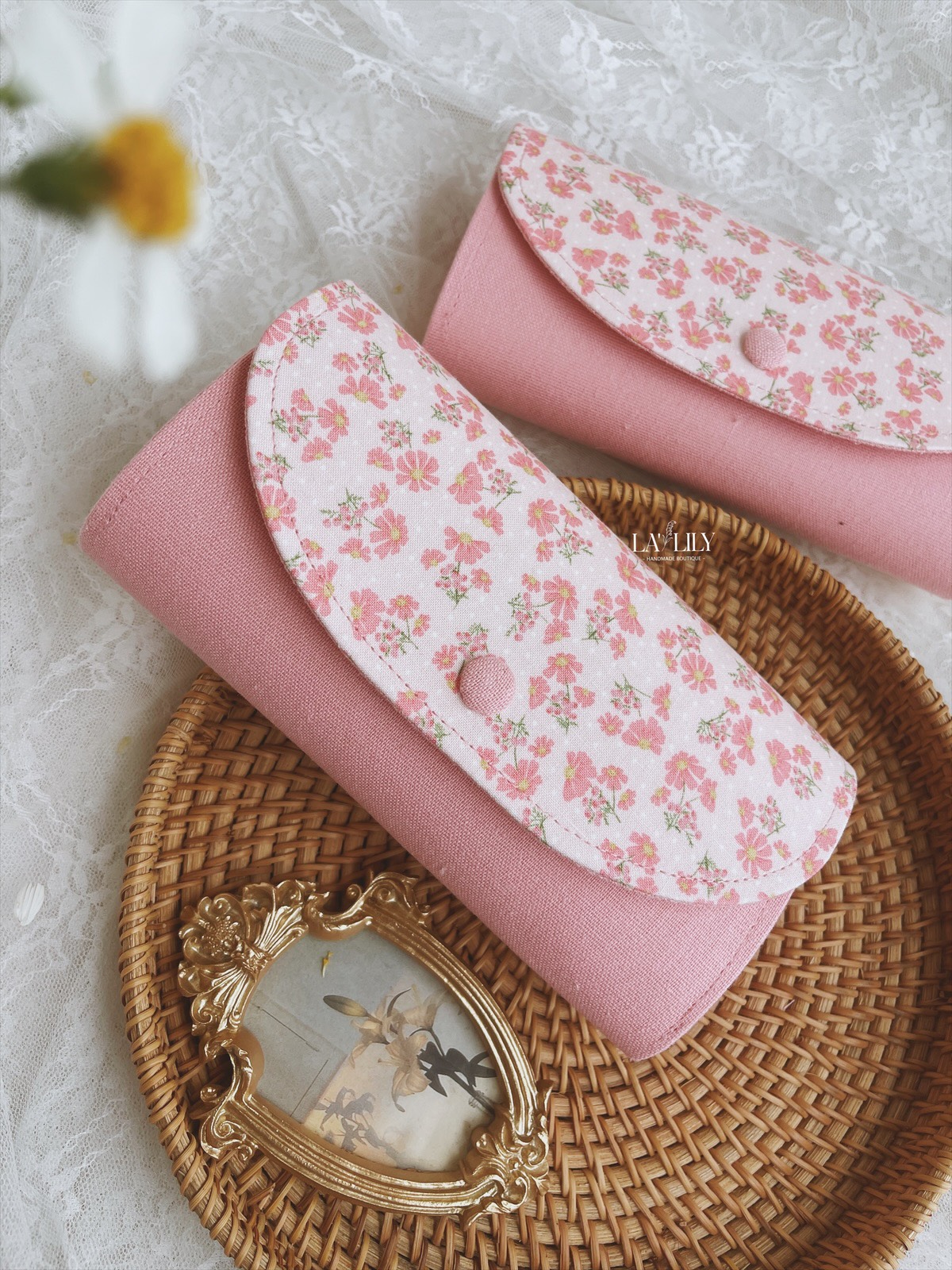 Ví dài Dạ Hoa Hoa nhí tone hồng