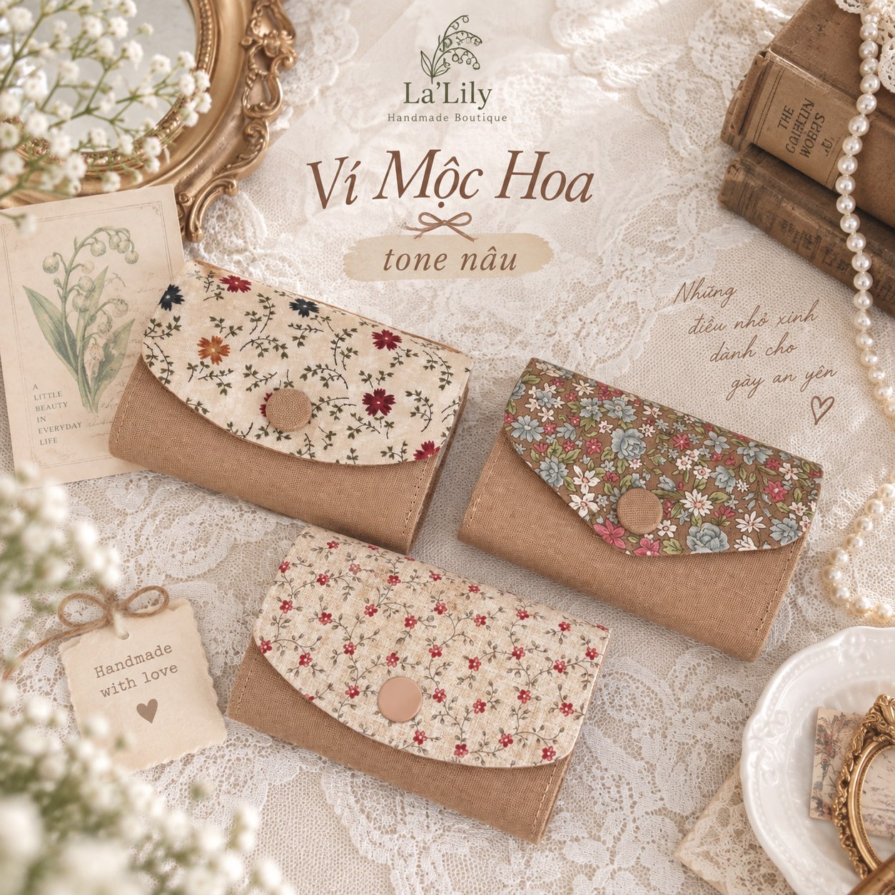 Ví nhỏ Mộc Hoa tone Nâu