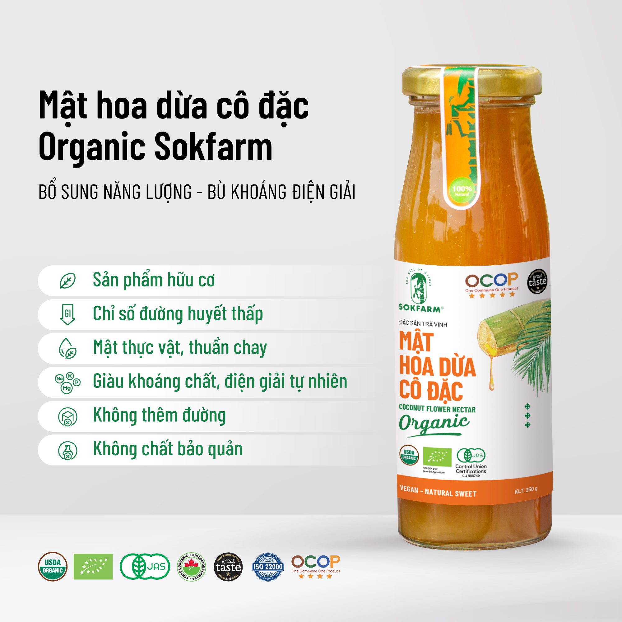 Mật Hoa Dừa Cô Đặc Organic Sokfarm