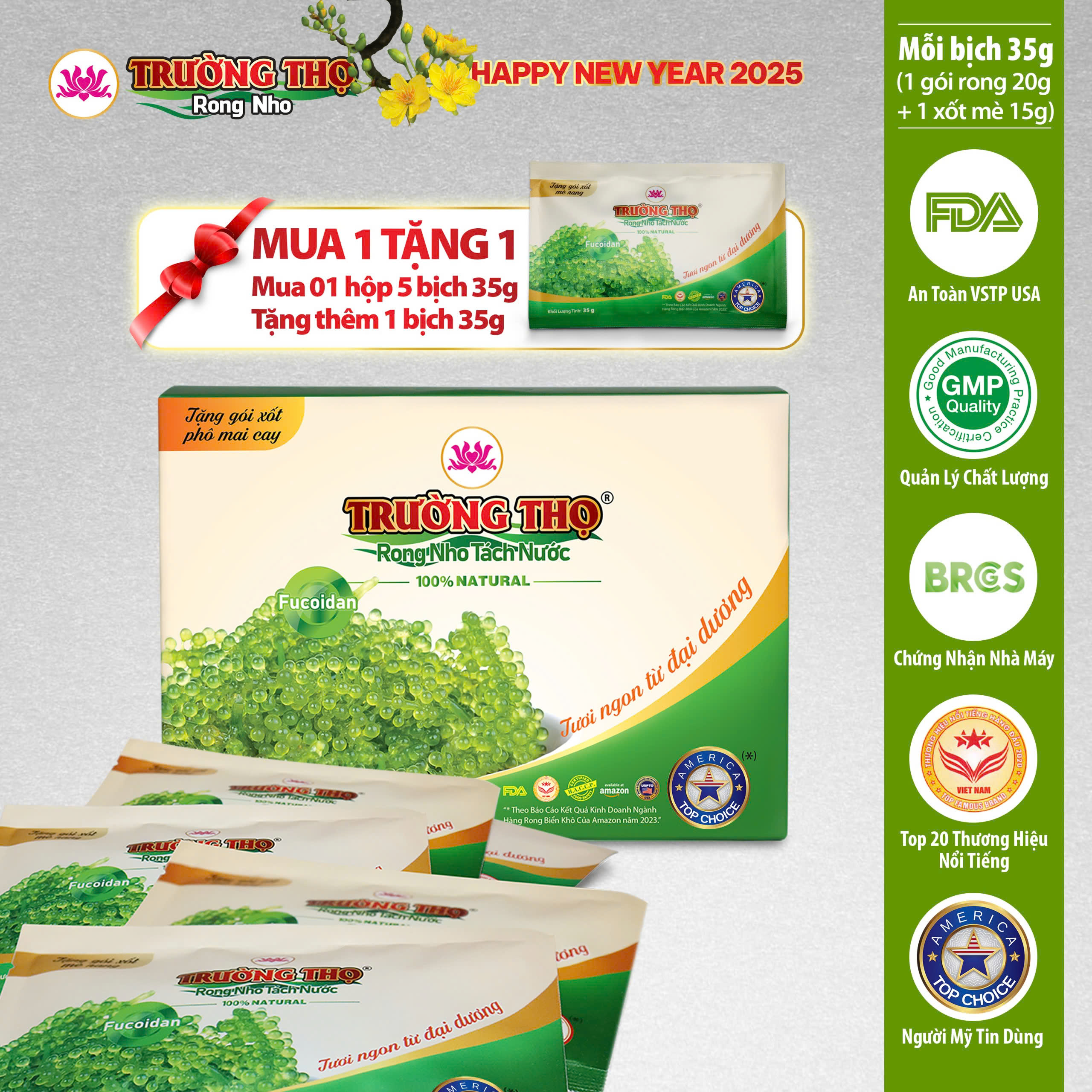 Rong Nho Tách Nước Trường Thọ - Hộp 5 Gói 35gr