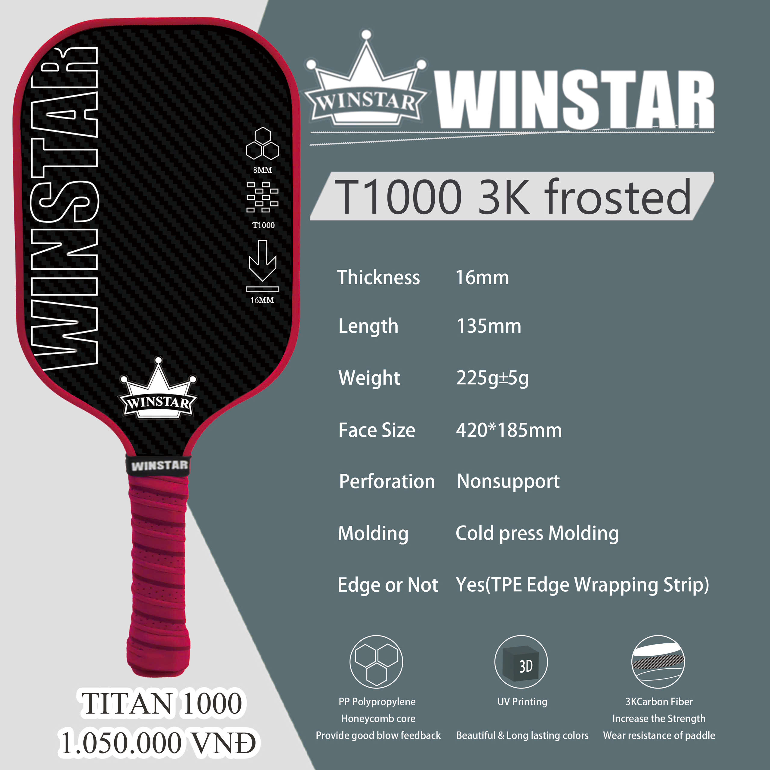 Vợt Pickleball Winstar T1000 3k Frosted