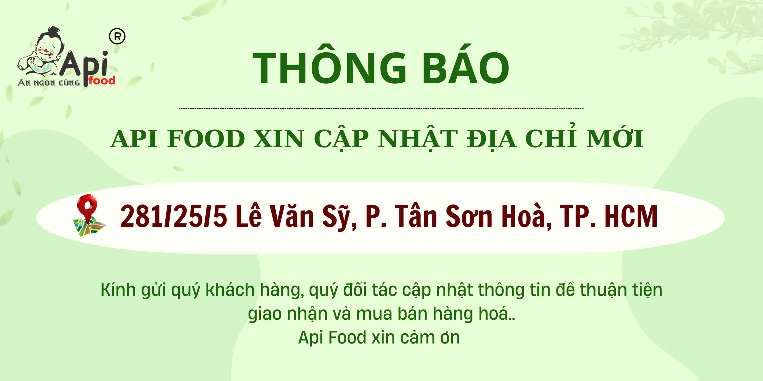 Api Food Xin Cập Nhật Địa Chỉ Cửa Hàng Mới