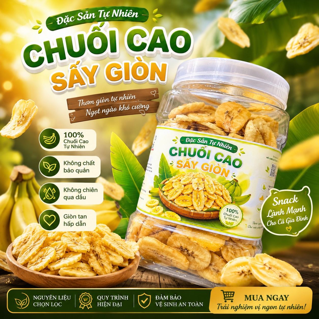 Chuối Cao Sấy Giòn 400gr - Giòn Tan Tự Nhiên, Ngọt Lành Mỗi Ngày