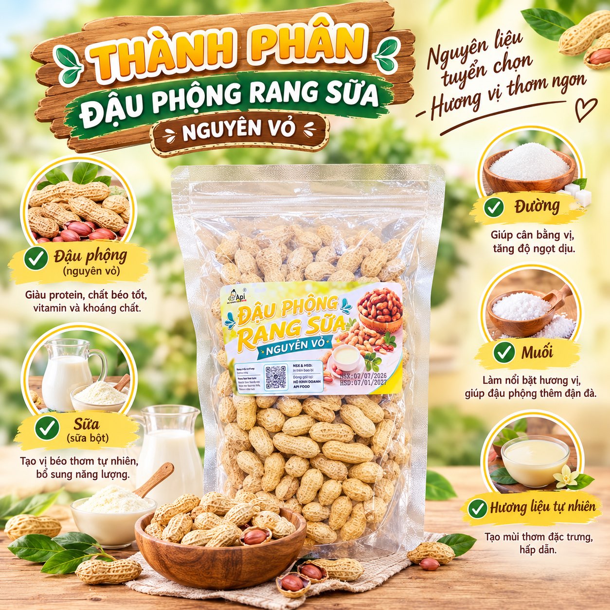 Đậu Phộng Sấy Vị Sữa Nguyên Vỏ 450gr