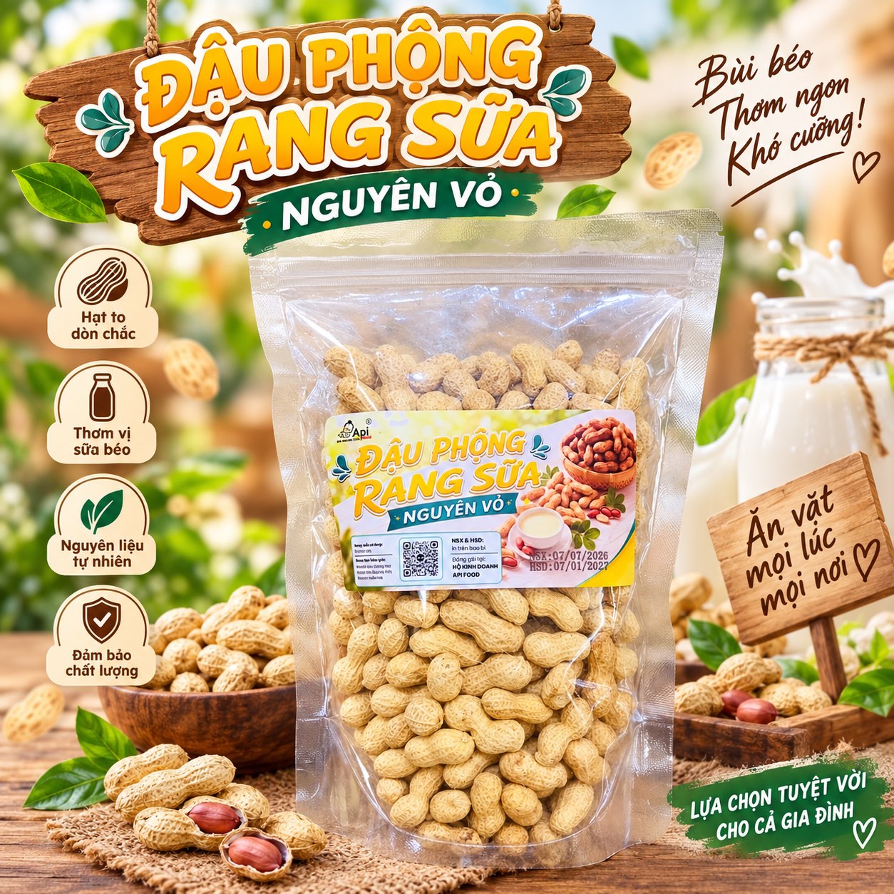 Đậu Phộng Sấy Vị Sữa Nguyên Vỏ 450gr