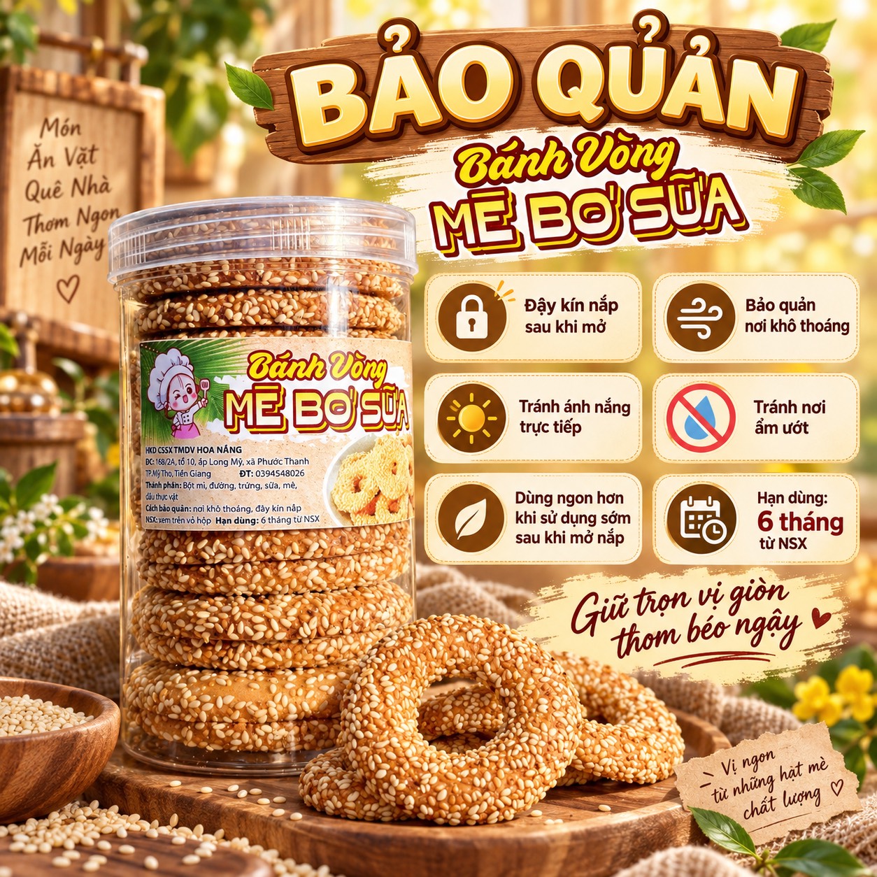 Bánh Vòng Mè Bơ Sữa - Giòn Rụm, Thơm Béo, Càng Ăn Càng Ghiền