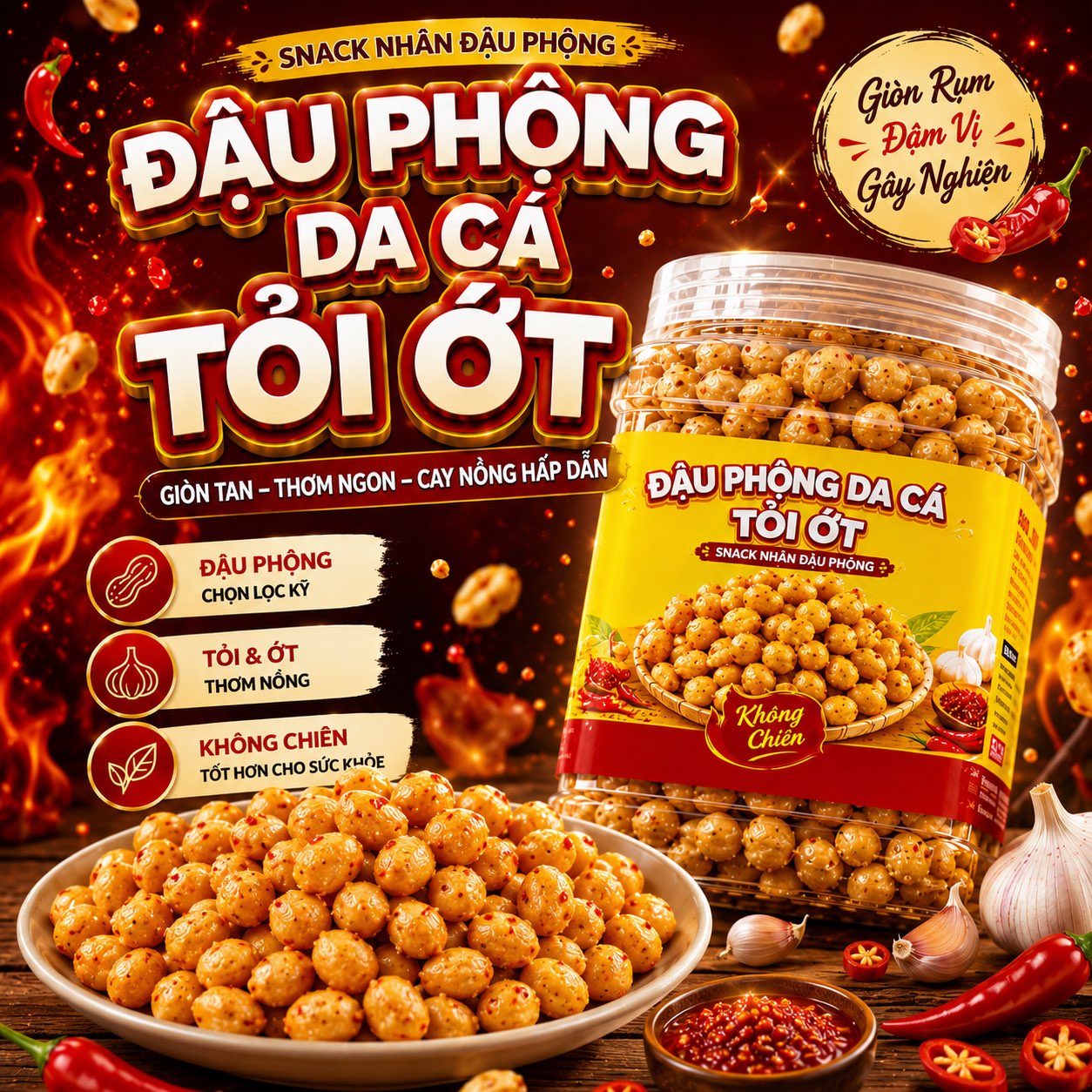 Đậu Phộng Da Cá Tỏi Ớt 500gr - Giòn Rụm Thơm Ngon