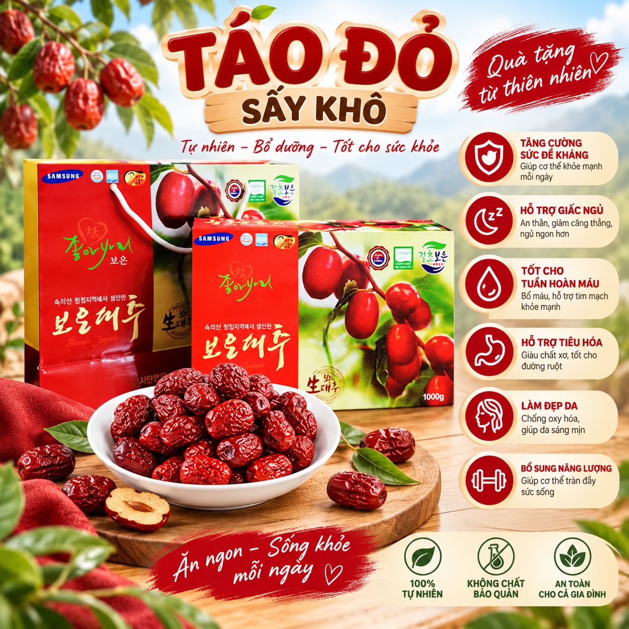 Táo Đỏ Sấy Khô Hàn Quốc 1000gr – Món Quà "Thượng Hạng" Từ Thiên Nhiên