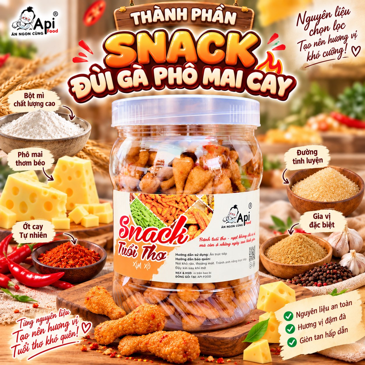 Snack Đùi Gà Cay Phô Mai 400gr