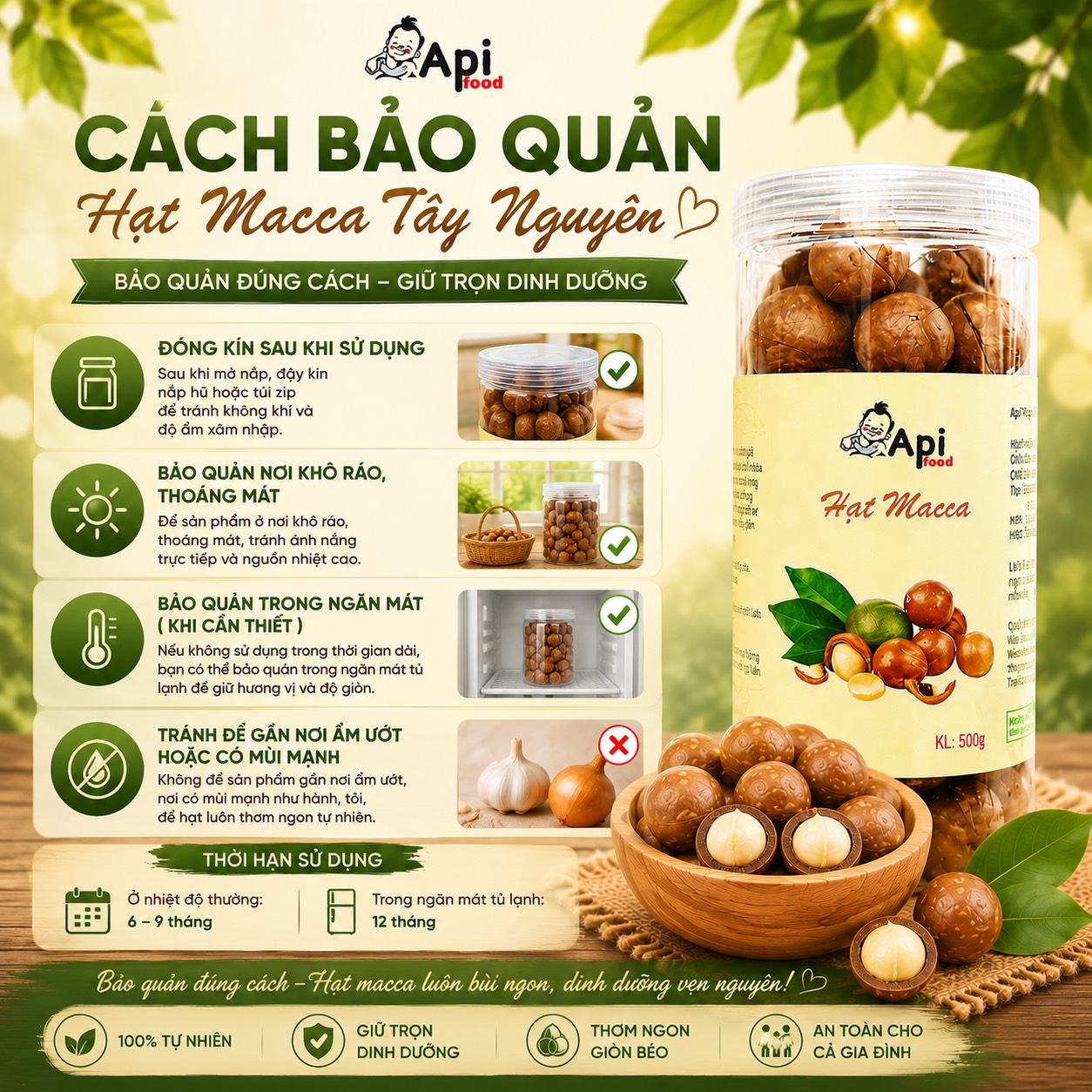 Hạt Macca Nứt Vỏ Organic Api Food - Đặc Sản Tây Nguyên [KÈM ĐỒ TÁCH VỎ]