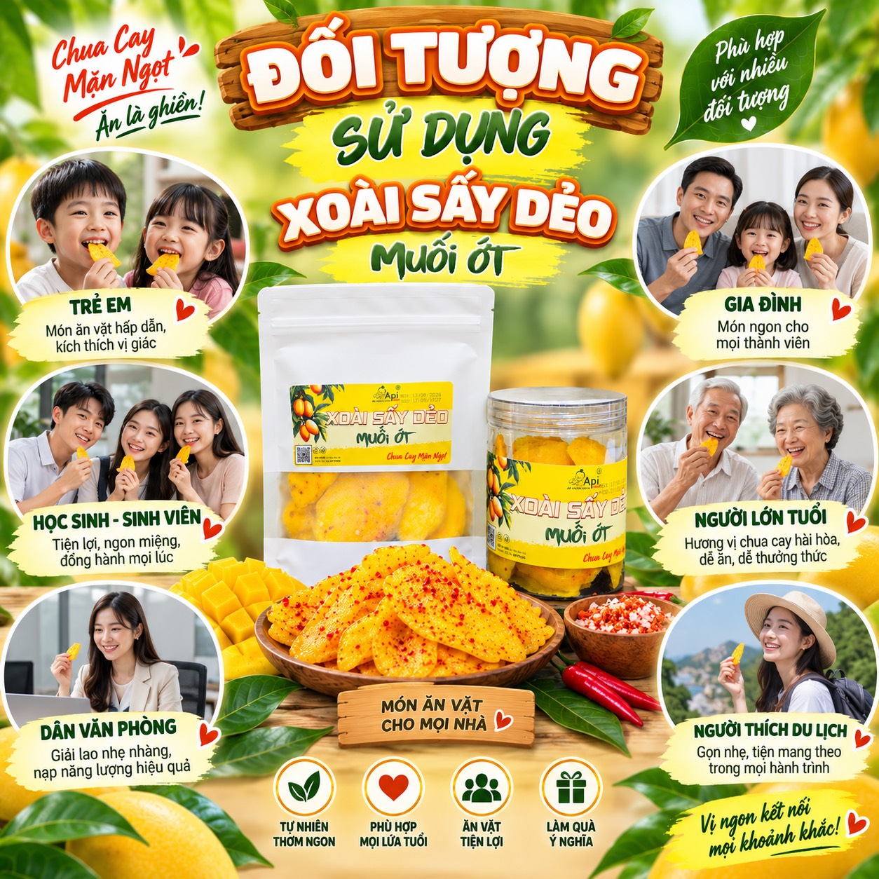 Xoài Sấy Dẻo Muối Ớt Chua Cay Mặn Ngọt Api Food ( Hàng Xuất Khẩu )