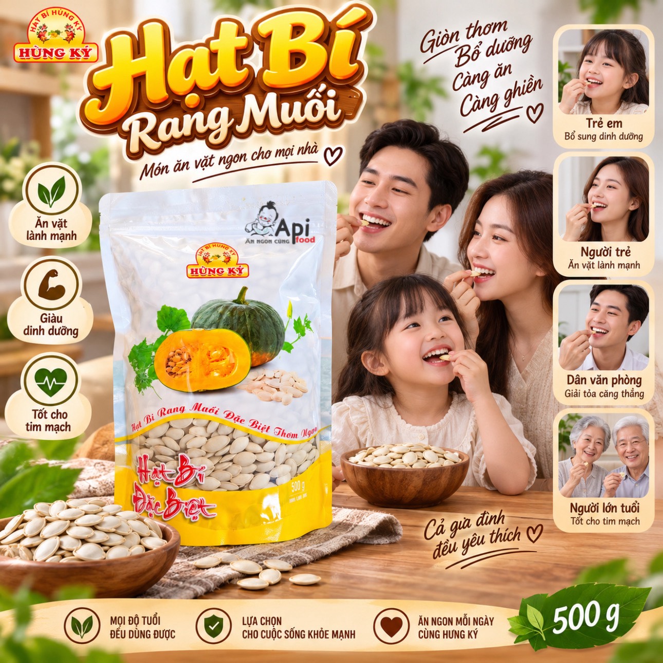 Hạt Bí Rang Muối Hùng Ký 500gr - Thơm Ngơn, Béo Ngậy (Loại Đặc Biệt)