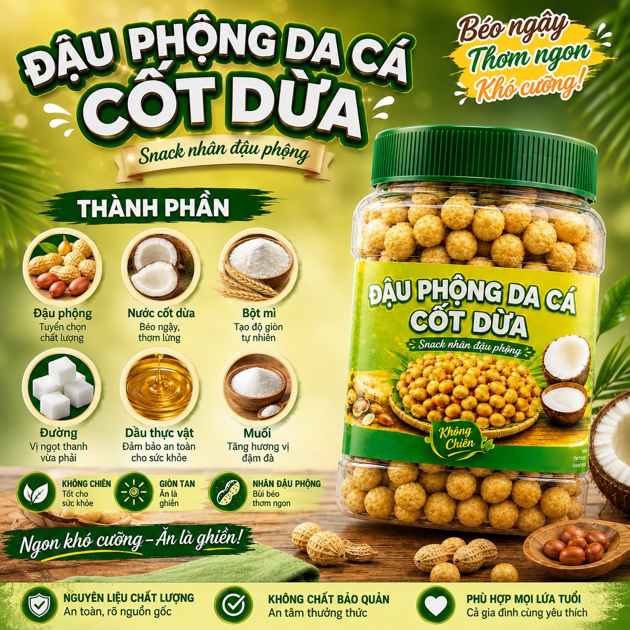 Đậu Phộng Da Cá Nước Cốt Dừa 500gr - Giòn Tan, Béo Thơm, Đậm Vị Tự Nhiên