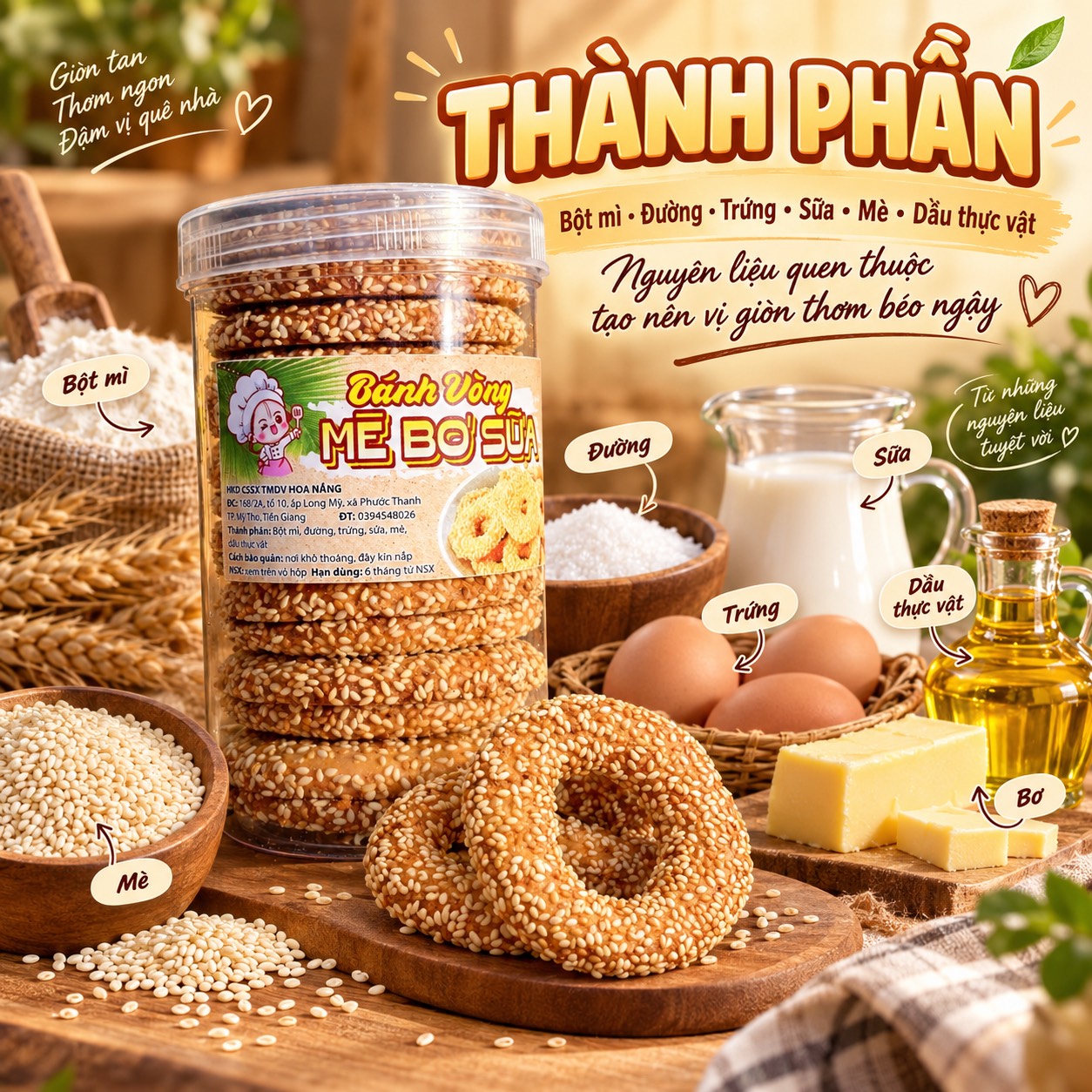 Bánh Vòng Mè Bơ Sữa - Giòn Rụm, Thơm Béo, Càng Ăn Càng Ghiền