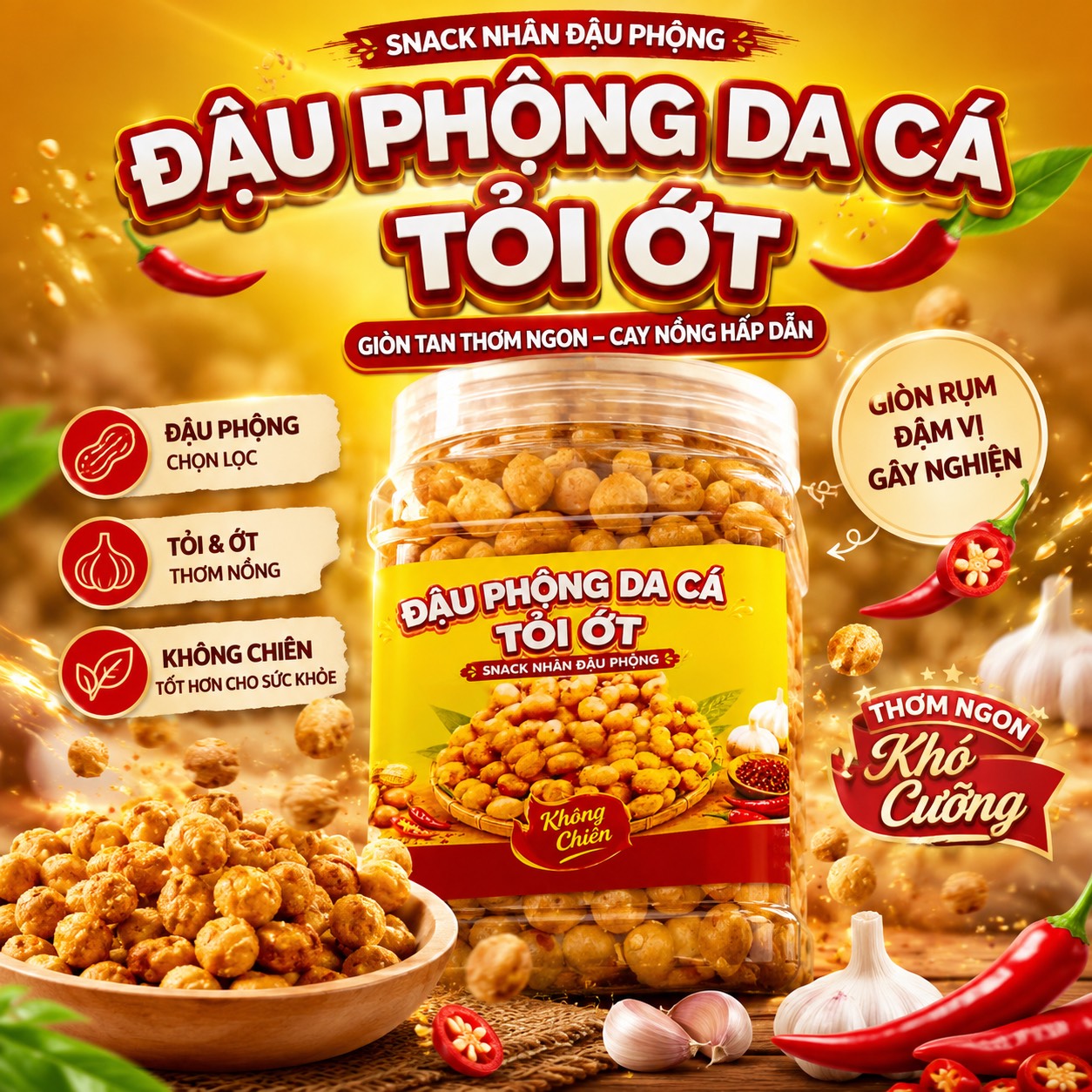 Đậu Phộng Da Cá Tỏi Ớt 500gr - Giòn Rụm Thơm Ngon